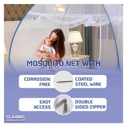 classic mosquito nets Classic Mosquito Net for Double Bed King Size Foldable Machardani with 30 Pair of Stars - Blue image 2