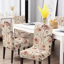 Aura Beige & Brown 4 Pieces Floral Printed Chair Covers-38