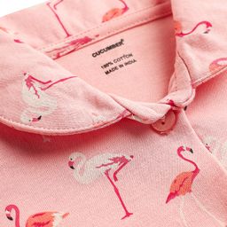 CUCUMBER Interlock Knit Full Sleeves Front Open Frock With Flamingo Print - Pink image 3