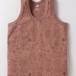 Zero Sinker Knit Sleeveless Set of Vests with Animal & Robot Print Pack of 3 - Teal Beige & Rust image 4