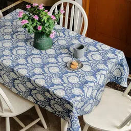 The Yard House Blue Ethnic Motifs Printed Anti-Slip Cotton Round 4-Seater Table Cover-image-83