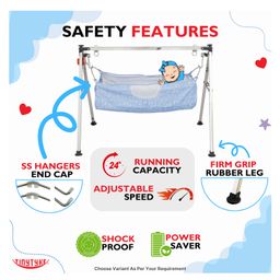 tiny tyke TinyTyke- Automatic Baby Cradle Square Pipe- Semi Foldable | With Warranty | Square Hammock with mattress | Blue image 5