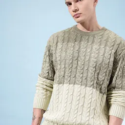 glitchez Colorblocked Cable Knit Relaxed Pullover-picture-38