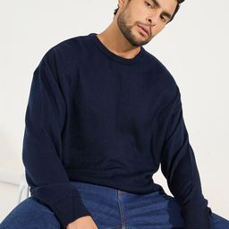Styli Navy Blue Crew Neck Relaxed Fit Light Weight Acrylic Pullover Sweater-image-81