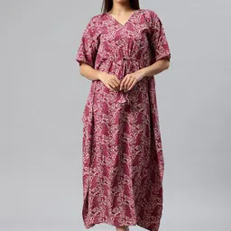 Cottinfab Floral Print Kimono Sleeves Crepe Kaftan Maxi Dress-image-23