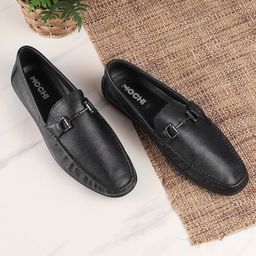 Mochi Men Black Textured Leather Loafers-52