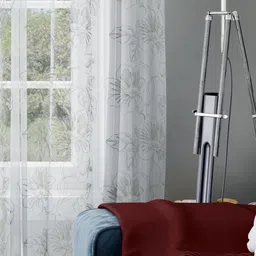 Parda Online White & Beige Set of 2 Floral Sheer Long Door Curtain-15
