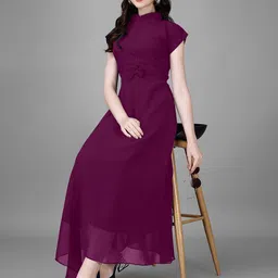 Raiyani Fashion Bow Detail Georgette Fit & Flare Maxi Dress-picture-3