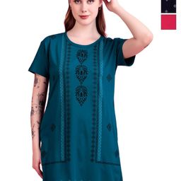 D-LINE Women Pack Of 3 Ethnic Motifs Printed Cotton Nightdress-picture-35
