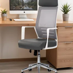 DROGO Lumina Pro Ergonomic Grey Leatherette Fixed Armrest & Lumbar Support Study Chair-image-20