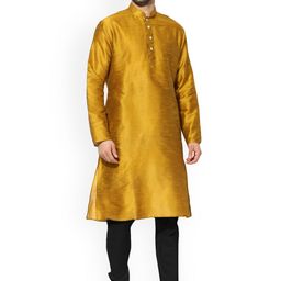 KISAH Men Mustard & Black Solid Kurta with Churidar-image-28