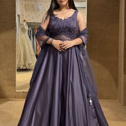 Olive Women Floral Embroidered Shoulder Straps Gown Ethnic Dress With Dupatta-image-52