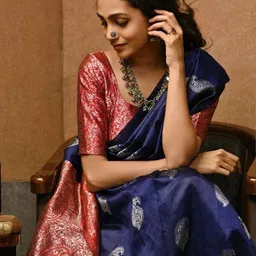 INDIOTSAV Ethnic Motifs Zari Banarasi Saree-image-25