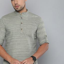 The Indian Garage Co Men Grey Striped Kurta-image-48