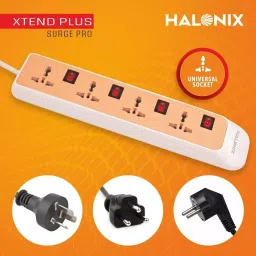 Halonix Xtend Plus Surge Protector Power Strip Shock Proof Body with 4 Universal Socket & 3 m Cord, Orange image 4
