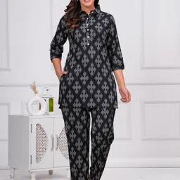 ANUOM Printed Shirt Collar Tunic With Trousers Co-Ords-image-16