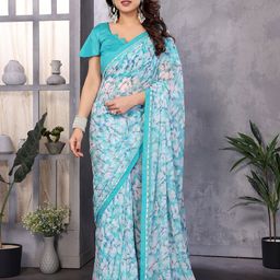 The Textile Hub Floral Printed Beads and Stones Pure Georgette Saree-image-81