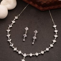 NVR Silver-Plated Cubic Zirconia Stone Studded Jewellery Set-image-40