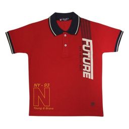 Little Marco Boys Typography Printed Polo Collar Applique T-shirt-image-97