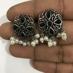 OPUS GEMS Artificial Stones Studded And Beaded Circular Shaped Drop Earrings-image-81