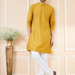 See Designs Ethnic Motifs Mandarin Collar Pure Silk Straight Kurta-image-3