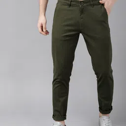 Roadster Men Olive Green Slim Fit Solid Chinos-image-29