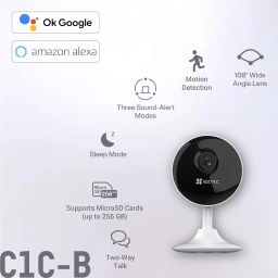 EZVIZ C1C-B WiFi 2 Way Talk 1080p MicroSD Card Upto 256GB Alexa & Google White image 2