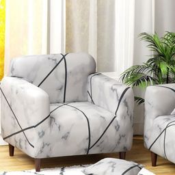 Lukzer Grey Printed Polyester 1 Piece Sofa Cover With Arms-image-84