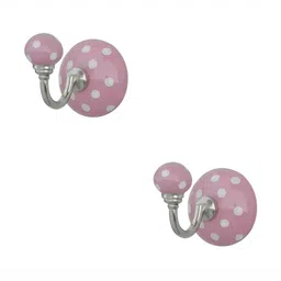 IndianShelf Pink & Silver-Toned 2 Pieces Dot Printed Ceramic Wall Hooks-picture-12
