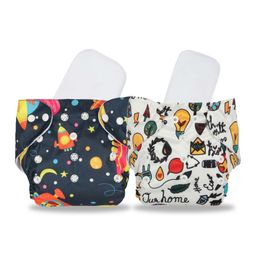 Chinmay Kids Cloth Diaper Cute Prints Freesize Reusable Washable Adjustable Snap Buttons Cloth Diaper For Babies With Wet Free Insert Pads Leak Proof & Dry Feel Pack of 2 - Dark Blue & White-16