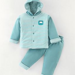 Doreme Interlock Cotton Full Sleeves Hooded Winter Wear Suits Stripes & Zebra Print - Blue-image-67