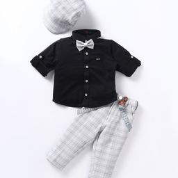 Robo Fry Cotton Lycra DC Full Sleeves Shirt & Pants Set with Bow Solid Colour - Black & Grey-image-68