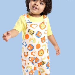 Babyoye 100% Cotton with Eco Jiva Finish Wild Animals Printed Dungaree with Half Sleeves T-Shirt - Multicolour-image-75