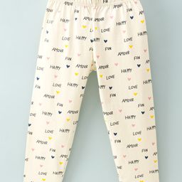 Doreme Cotton Single Jersey Knit Full Length Leggings Heart & Text Print -  Oat-image-96
