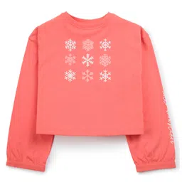My Milestones Full Sleeves Snow Flake Printed Drop Shoulder Top - Coral-picture-42