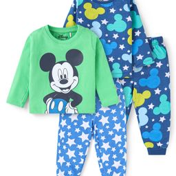 Babyhug Disney Single Jersey Knit Full Sleeves Night Suits With Mickey Mouse Graphics Pack of 2 - Blue & Green-picture-36