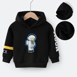 Kookie Kids Full Sleeves Hooded Sweatshirt with Astronaut Print - Black-picture-12