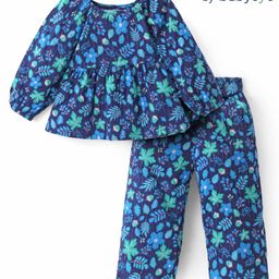 Babyoye Cotton Woven Full SleevesCo-Ord Top & Culotte Set Floral Print -Blue-picture-12