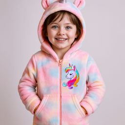 Babyhug Cotton Knit Full Sleeves Unicorn Design Hooded Winter Jacket with Kangaroo Pockets - Pink-image-49