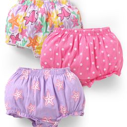 Babyhug 100% Cotton Knit Bloomers with Sea Life & Polka Dots Print Pack of 3 - Lilac Pink & White-image-96