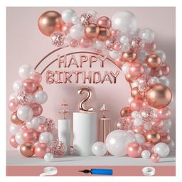 Bubble Trouble Balloon Theme Second 2nd Birthday Decoration Items For Boys Girls Party Decoration Kit Balloon Combo Pack Of 110 Pcs Rose Gold White-image-1