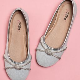 Toothless Checked Glitter Designed & Rhinestones Embellished Ballerinas - Silver-image-75