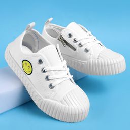 Pine Kids Lace Ups Casual Shoes With Smile Print - White-image-44