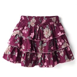 CrayonFlakes Rayon Woven Floral Printed Layered Skirt - Maroon-image-90