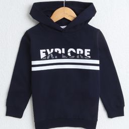 BUMZEE Fleece Knit Full Sleeves Text Printed Hooded Sweatshirt - Navy Blue-picture-28