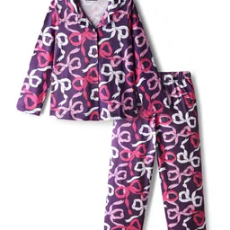 Pine Kids Cotton Knit Full Sleeves Co-Ord Night Suit With Bow Print - Purple-picture-47
