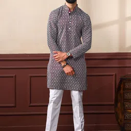 Koshin Men Sequinned Jacquard Kurta-image-6