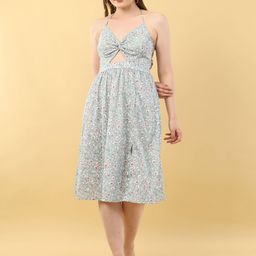 Ekika Women Floral Print Cut-Outs Detail Halter Neck Fit & Flare Dress-image-85