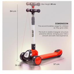 Baybee Dusty 3 Wheel Kids Kick Scooter with Foldable & Height Adjustable Handle Runner Scooter with LED PU Wheels & Music Skate Scooter (Red/Black) image 3