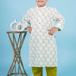 Kalp Boys Floral Printed Pure Cotton Straight Kurta with Trouser-26